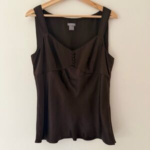 Ann Taylor Y2K Silk Top Blouse Chocolate Brown Sleeveless Going Out Babydoll